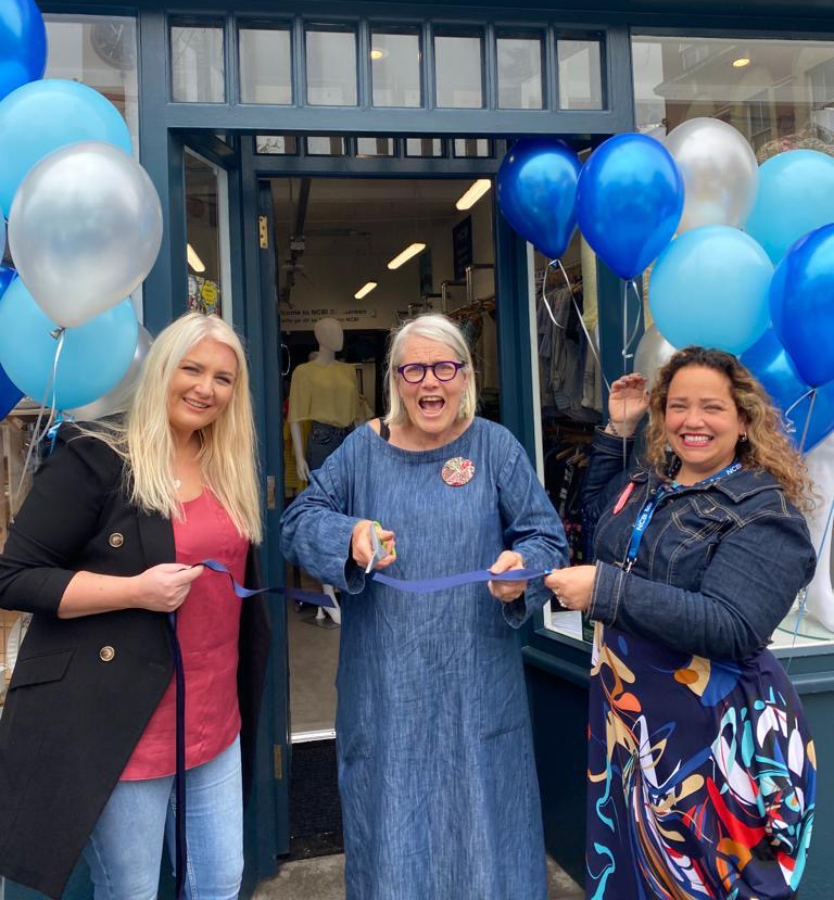 Darina Allen cuts the ribbon to officially open NCBI Skibbereen alongside Elaine Williams (left), NCBI Retail Area Manager and Orly Berkovich (right), NCBI Skibbereen Store Manager.