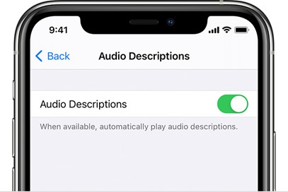 Audio description button on iPhone enabled