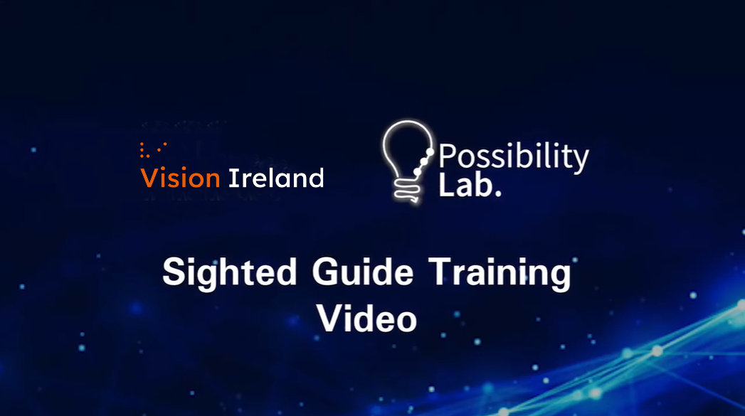 The thumbail for the sighted guide training video. It has the NCBI Logo and the Possibility Lab logo over the title of the video.