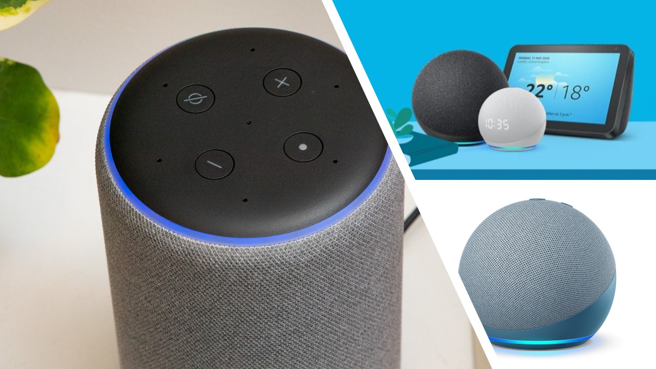 Collage of Echo, Echo Dot and Echo Show Smart Speakers