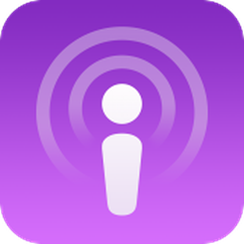 Apple Podcasts logo in purple and white