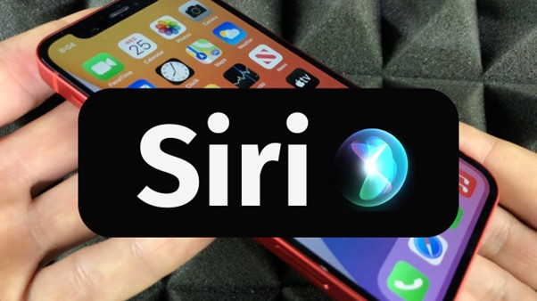 Text 'Siri' in front of iPhone