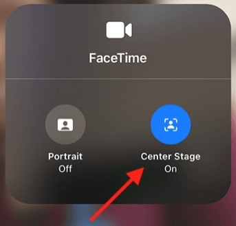 Centre Stage toggle button on screen