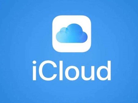 Blue cloud next to text that reads "iCloud"