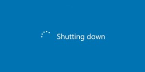 Blue image displaying text "Shutting down" in white