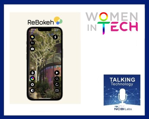 Rebokah app on iPhone, next to text that reads "women in tech"
