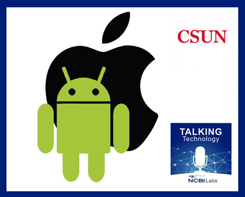 Apple and Android logos next to CSUN written in red font