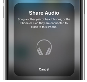 iPhone screen with image of headphones and Share Audio text