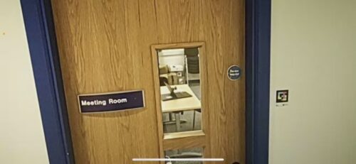 Closed door signed 'Meeting Room'