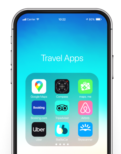iPhone displaying Travel Apps folder